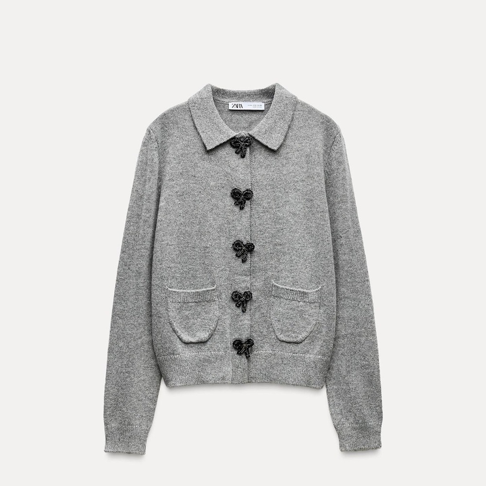 ZARA BOW-SHAPED BUTTON KNIT CARDIGAN